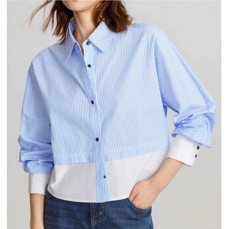 Маленький европейский и американский стиль AliExpress в полоску рубашка женская весна 2024 новый дизайн чувство нишевые топ
