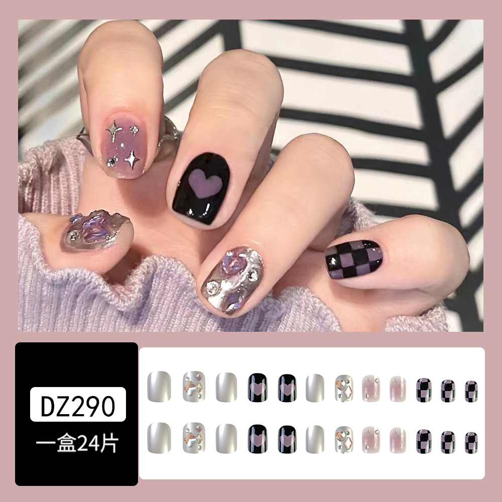 Venta caliente en Europa y América, parche de uñas dulce y fresco con incrustaciones de diamantes, uñas postizas de comercio exterior desmontables, piezas de uñas de uso transfronterizo terminadas image 65