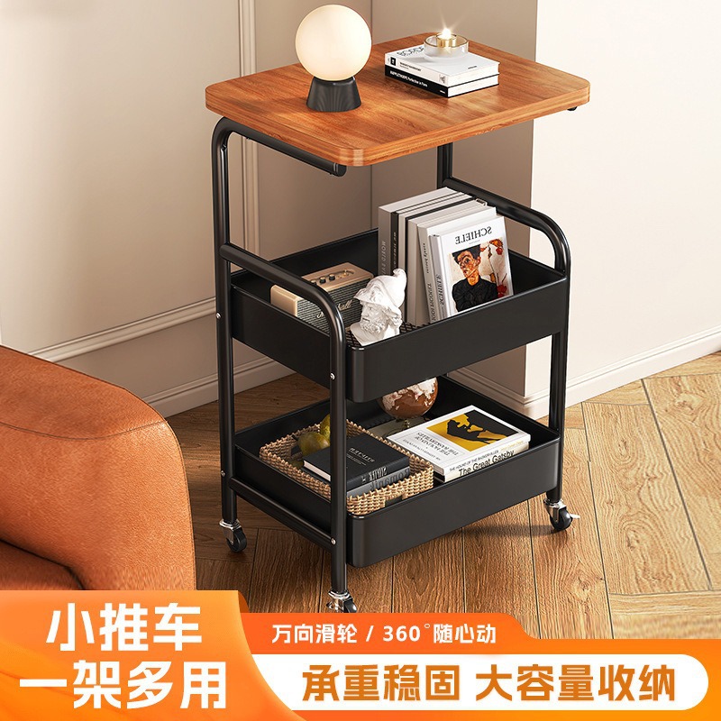 Movable double layer sofa side table cart, storage shelf, kitchen living room snack rack, bathroom storage cabinet
