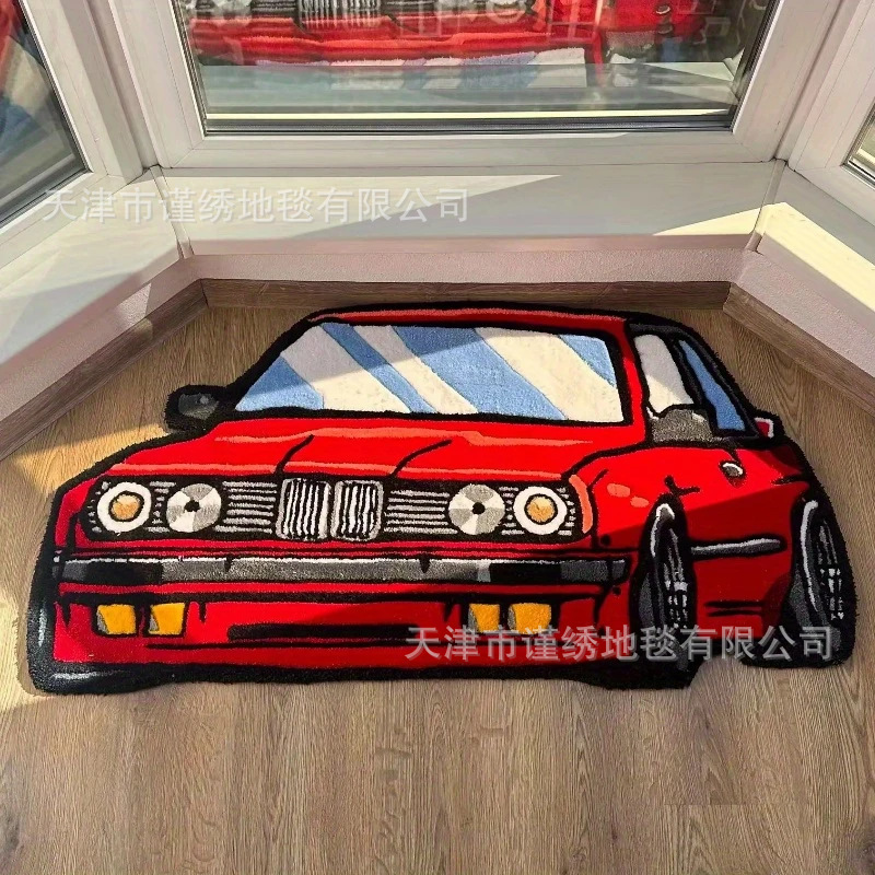 Cross-Border Cool Car Imitation Cashmere Floor Mats, Car Fan Decoration, Non-Slip Foot Mats, Easy-Care Entryway Doormats