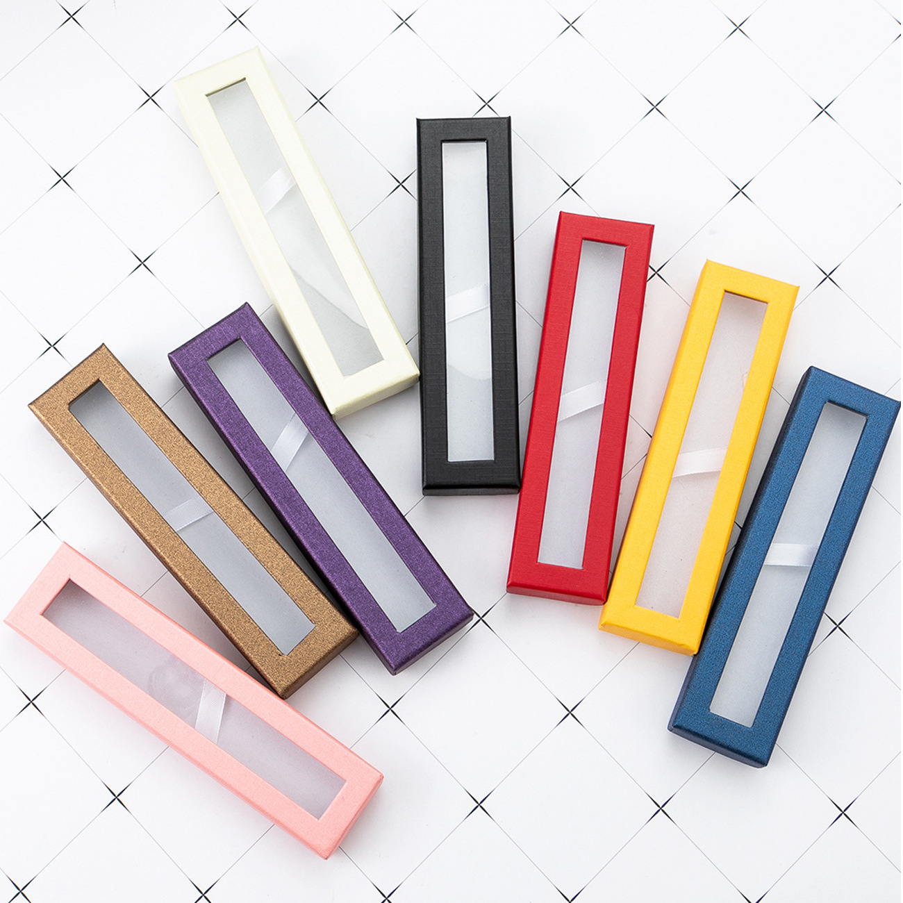 En stock al por mayor tapa pluma caja Ventana de alta gama caja de regalo de papelería de publicidad caja de la pluma de impresión LOGO