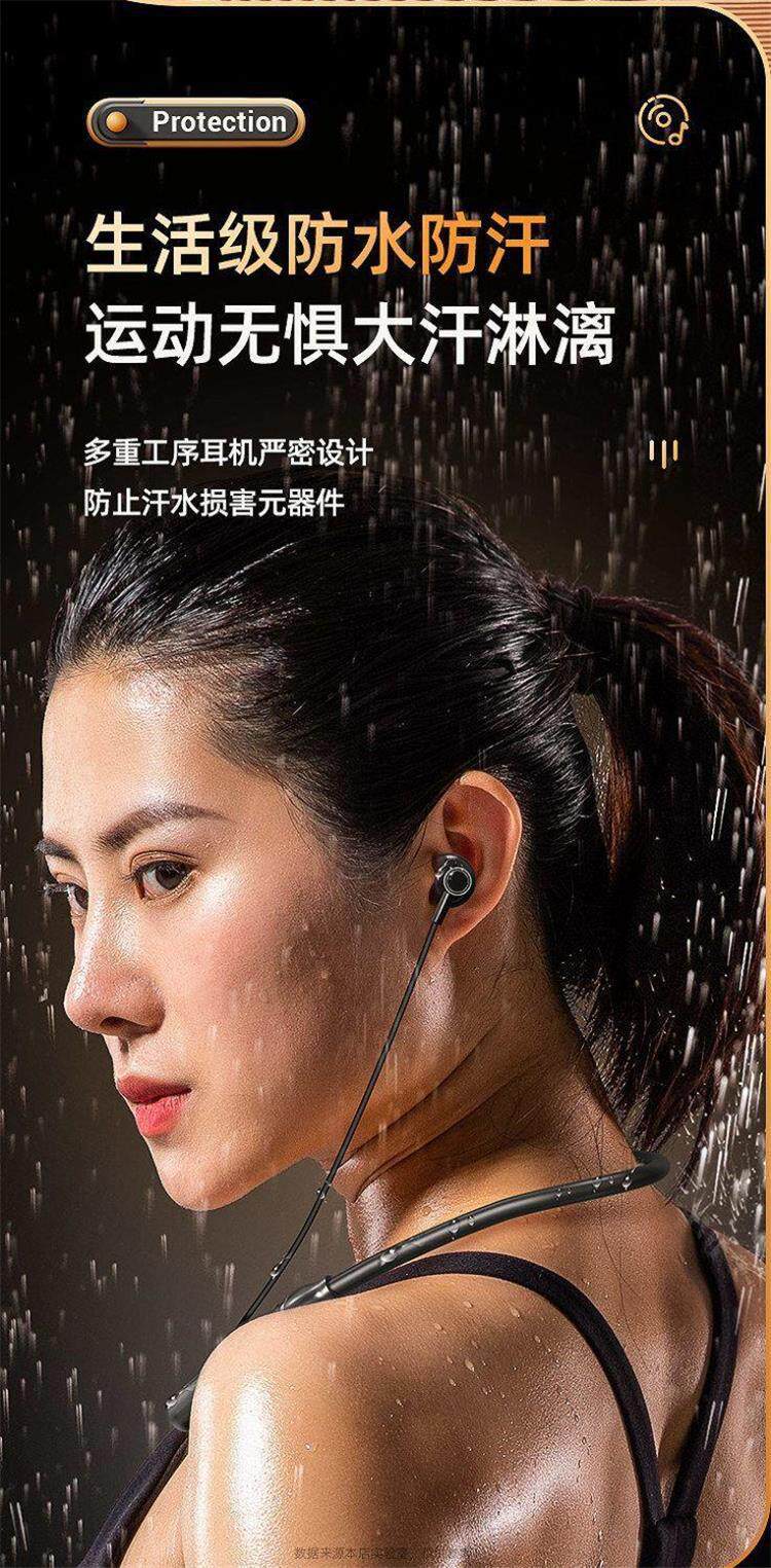 Bluetooth wireless sports earphones with ultra-long standby time, heavy bass, neck-hanging design, compatible with Vivo, Apple, OPPO, Huawei