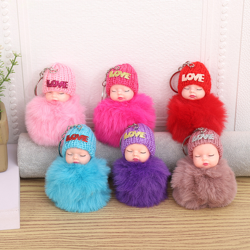 Creative Fur Ball Sleeping Doll Plush Keychain Pendant Car Key Chain Cute Bag Pendant Small Gift Wholesale