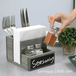 跨境木质桌面收纳盒厨房调料架立式吸油纸餐巾纸盒餐厅餐具抽纸盒