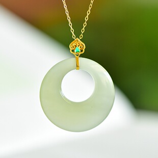 Fubei Diamond Jewelry [18K Gold Inlaid Hetian Jade Qinghai Material Princess Buckle Pendant] Bare Stone Size About 30*30mm