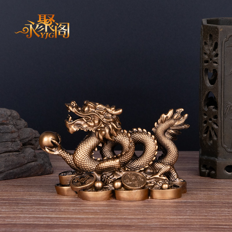 Fábrica directa oro Qianlong decoración Qinglong Zodiaco dragón imitación cobre hanlong Sala Oficina gabinete del vino artesanía