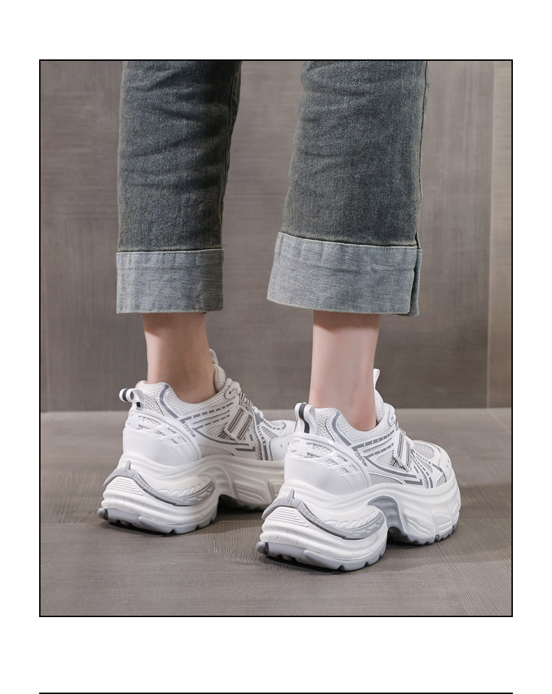 Giày sneaker chunky nữ đế dày tăng chiều cao lưới thoáng khí — Màu hồng chi tiết 15
