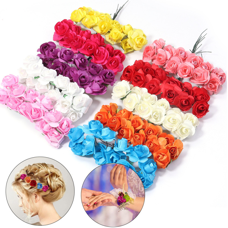 Artificial Rose Small Paper Flowers Handmade DIY Wreath Materials Rose Flower Wedding Candy Box Accessories Mini Wedding Paper Flowers