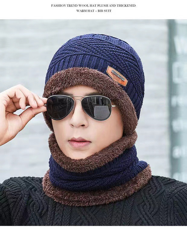 Herbst und Winter Herrenschal Pullover Halstuch Zweiteilige Mütze Kälteschutzmütze Warme Ohrenschützer Strickmütze Wollmütze Outdoor Herrenmütze_voghion.com