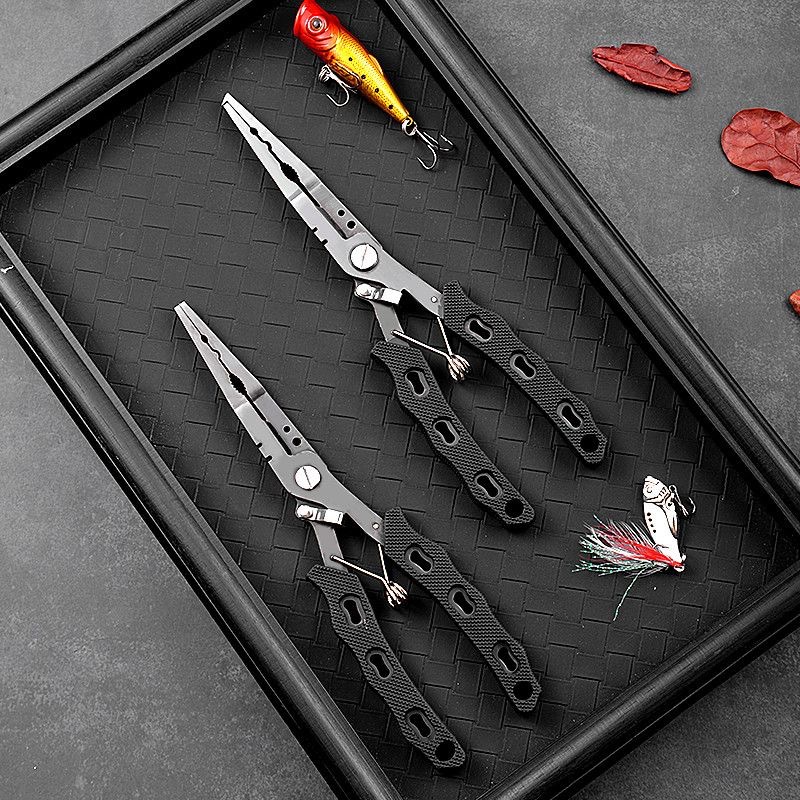 Lure pliers for outdoor camping, multifunctional, extended length, deep throat hook remover, fishing control tool, integrated line tying and cutting, anti-slip fishing gear