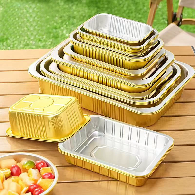 Алюминиевая фольга прямоугольная коробка для барбекю, фольга для запекания риса, упаковка для еды на вынос, одноразовый ланч-бокс