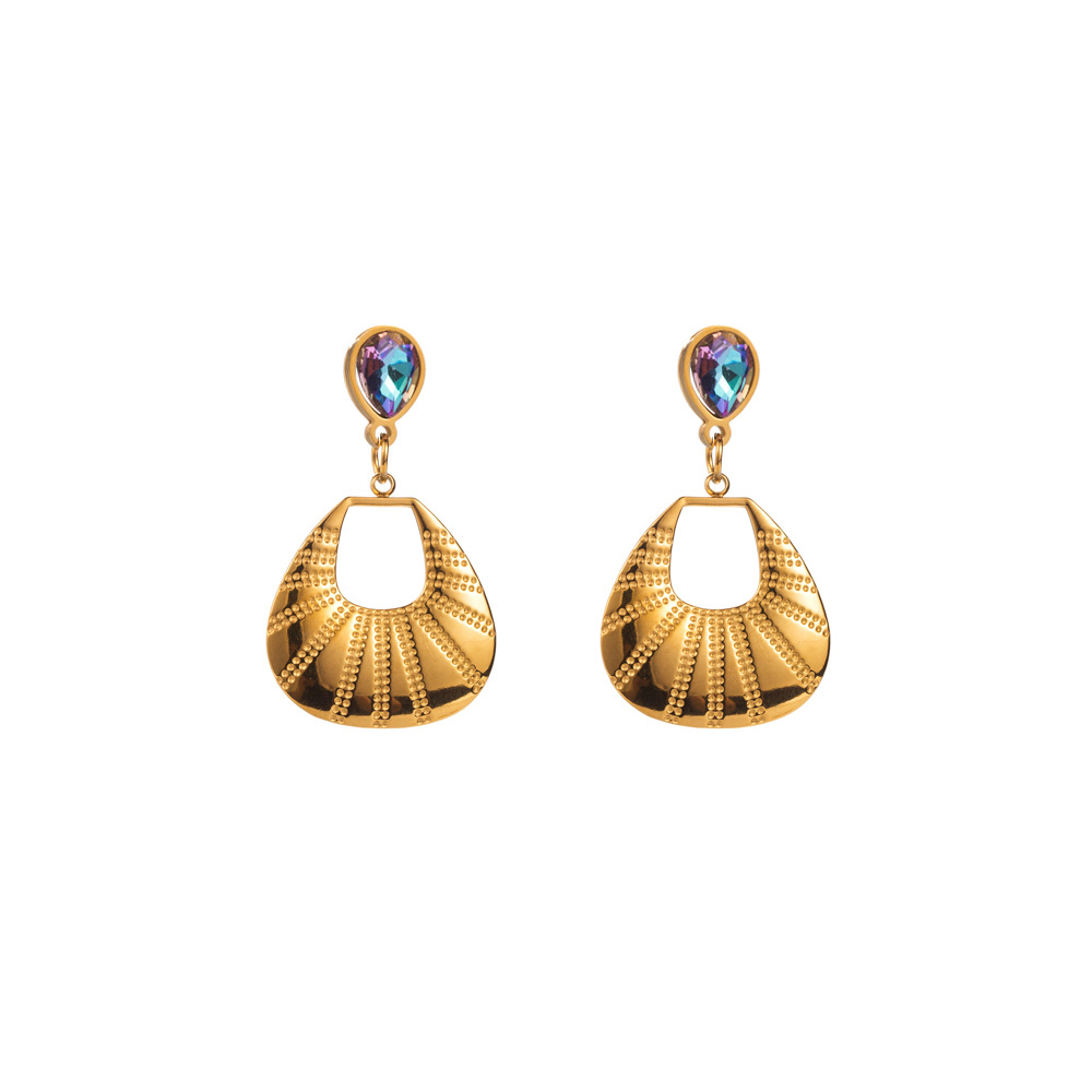 U Shape, Devil's Eye, Flower Pattern PVD Coated 18K Gold Plated U Shape Devil's Eye Flower 304 Stainless Steel Glass Vintage Style Waterproof Non Tarnish Drop Earrings