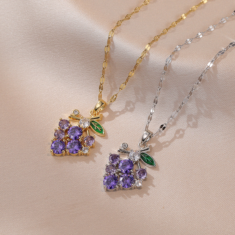 INS Style Modern Style Grape Titanium Steel Inlay Zircon Pendant Necklace_colorza_1
