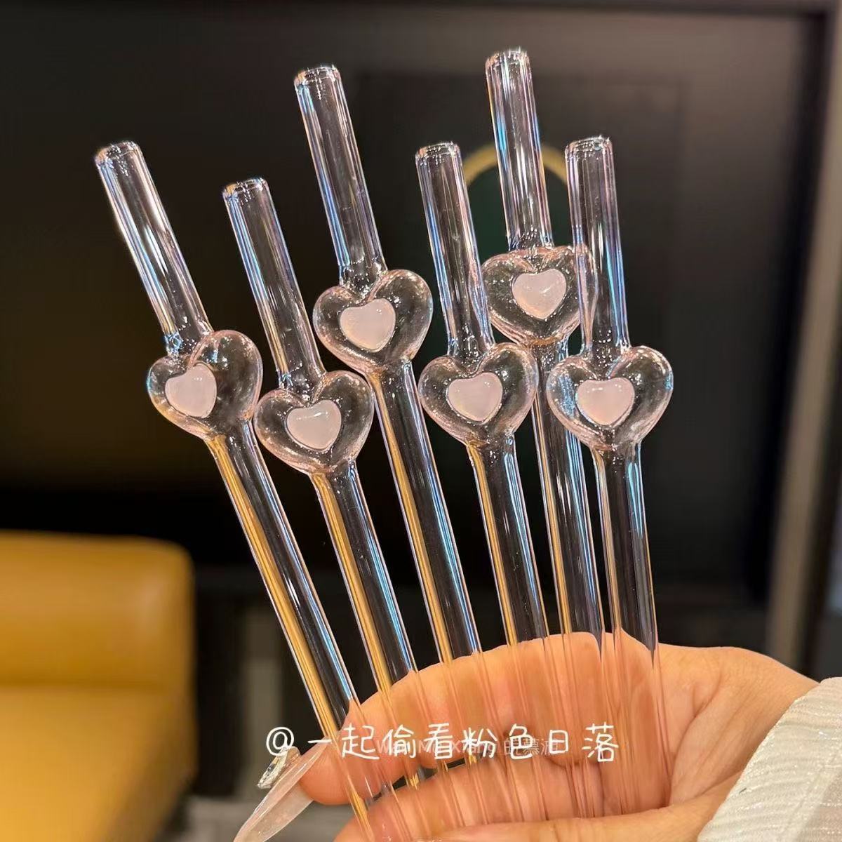 Color rosa transparente amor pipeta tubo de vidrio ins alto valor de diseño sensación de viento rojo resistente a altas temperaturas agua potable para estudiantes