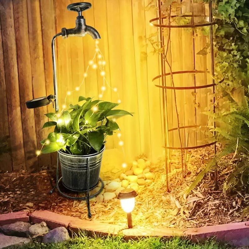 Solar Iron Art Faucet Light, Flower Pot Outdoor Waterproof String Light, Garden Flowing Water Light, Shower Garden Lawn Light