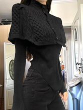 黑色半高领针织衫女秋春夏披肩斗篷毛衣叠穿设计感毛衣内搭上衣女