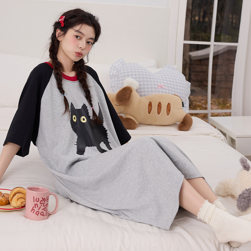 2026 New Style Nightgown for Women, Summer Cute Imitation Cotton Short-Sleeved Mid-Length Dress, Summer Pajamas, Home Clothes 2026 New Style Nightgown for Women, Summer Cute Imitation Cotton Short-Sleeved Mid-Length Dress, Summer Pajamas, Home Clothes