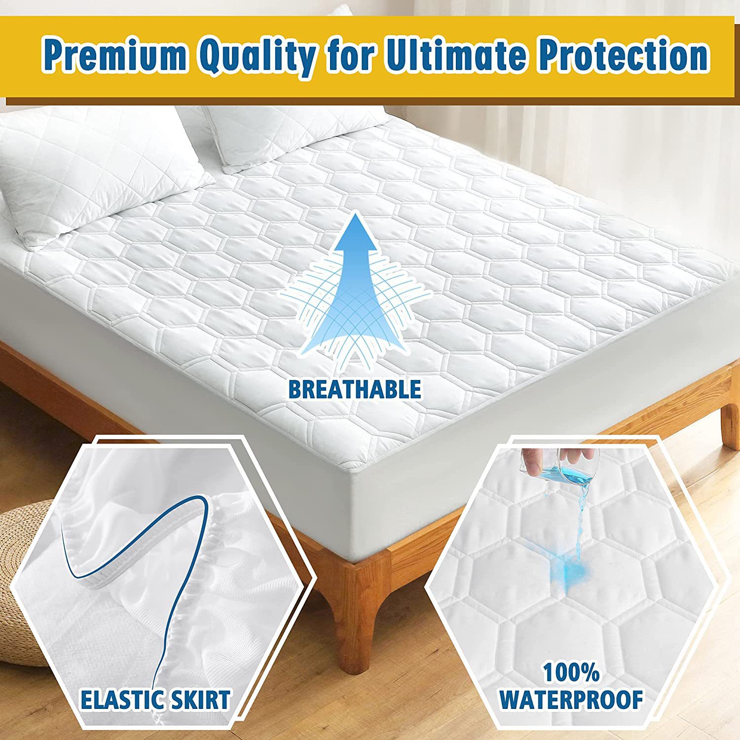 Suministro directo de fábrica de colchones blandos acolchados de algodón acolchados tipo cama transfronteriza impermeable y antiincrustante con falda de cama cubierta protectora de colchón