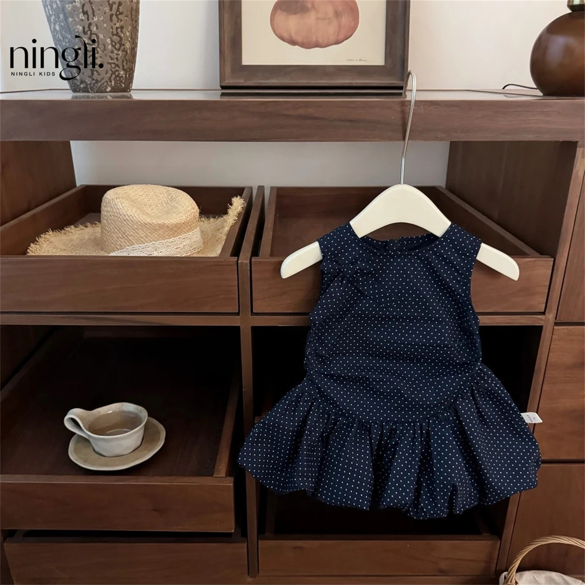 Summer sleevless dress with bow girl's