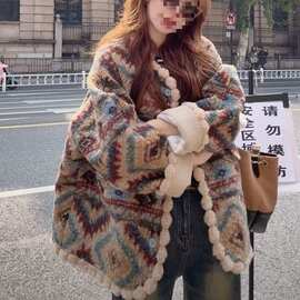 费尔岛复古圈圈新款宽松保暖女上衣慵懒小众时尚简约百搭个性百度