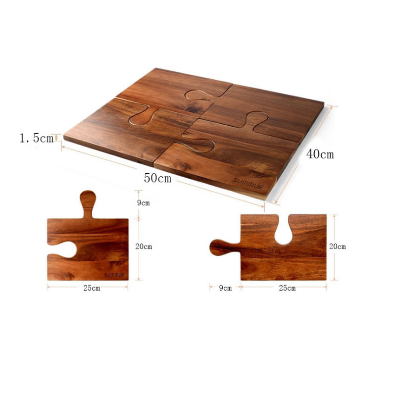 Rompecabezas, tabla de cortar, multiusos para el hogar, bandeja desmontable con asa, taza de vino de madera, bandeja para cenar, madera de acacia