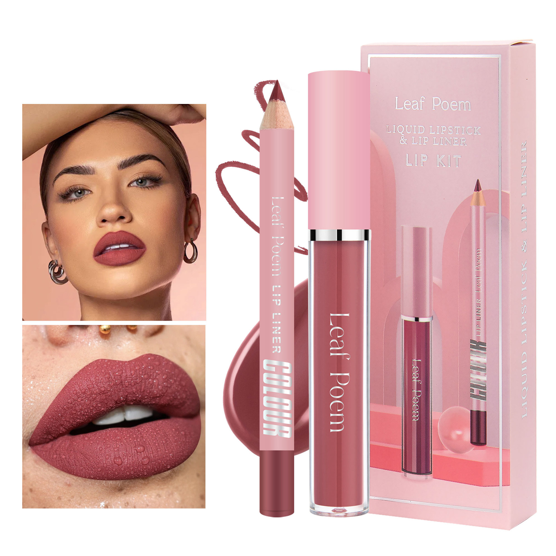Maquillaje transfronterizo Taza antiadherente Brillo de labios Conjunto de combinación de delineador de labios Lápiz labial impermeable Conjunto de brillo de labios mate europeo y americano