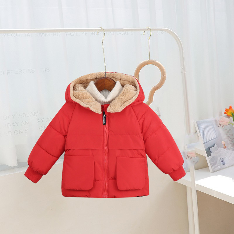 Niños y niñas, chaqueta de algodón, chaqueta de algodón, chaqueta de cordero de cachemira 2025, nuevo otoño y invierno corto, chaqueta de calentamiento con capuzas gruesas