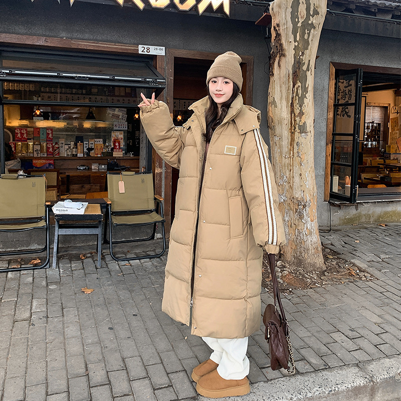 女性のための大きなポケットの綿のコート 2025 冬ロング膝丈厚い冬の新しい韓国スタイルのルーズ綿コートジャケットパンコート|undefined