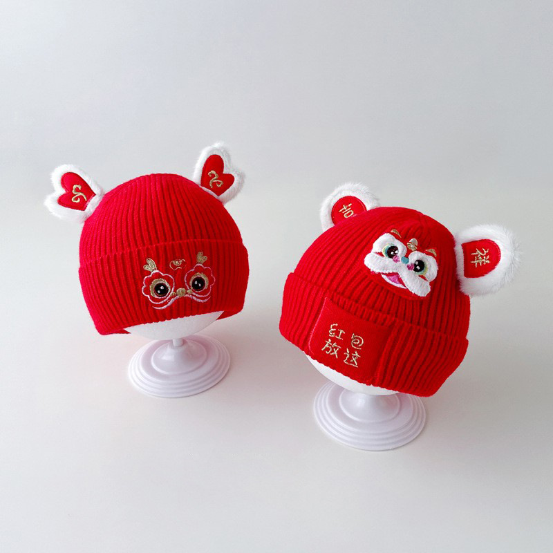 Sombreros para bebés, sombreros de lana de invierno, sombreros rojos de Año Nuevo, sombreros de punto para bebés, sombreros para hombres y mujeres, sombreros de pequeño mes