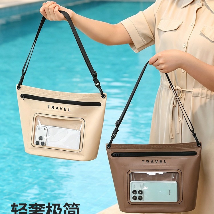 PVC single-shoulder waterproof bag, large-capacity drifting phone storage bag, new outdoor beach swimming crossbody bag