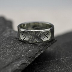 Handmade Silver Ring Nordic Viking Rune Ring Trendy Men 925 Silver Ring Hip-Hop Personality Retro Index Ring