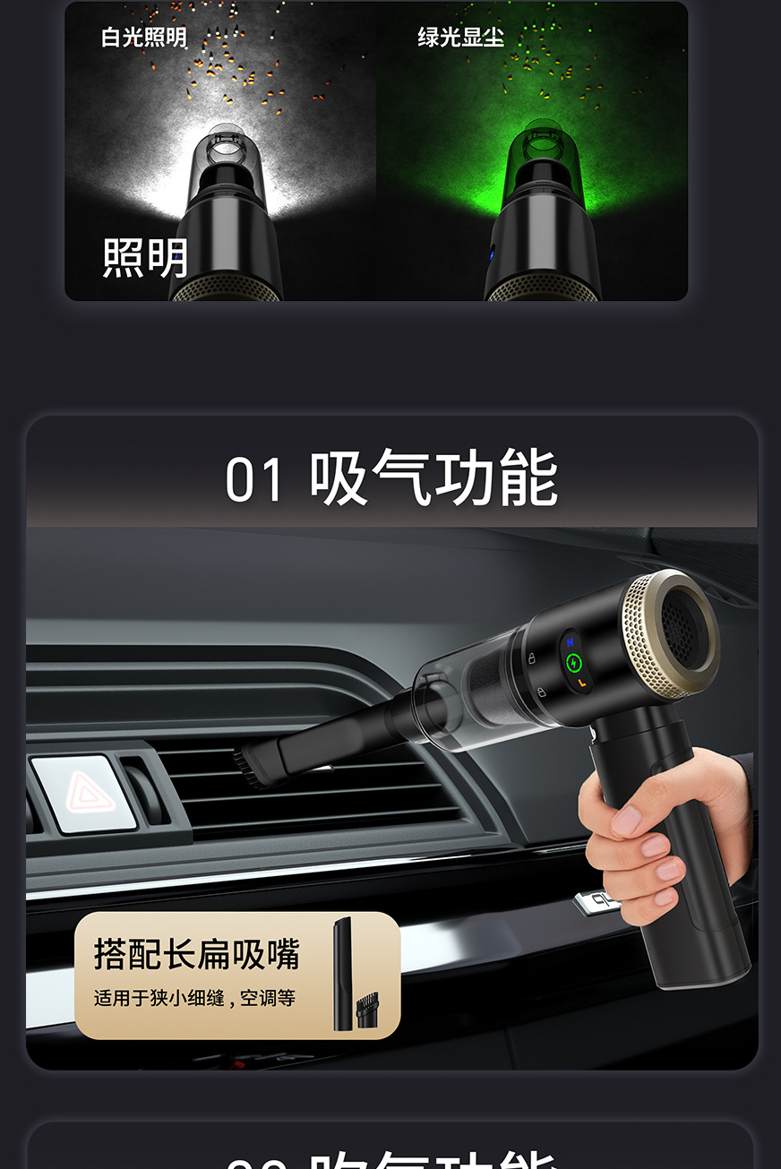 Car Vacuum Cleaner, Car Handheld Brushless Vacuum Cleaner, Wireless Dust Collector for Motorcycles, Suction and Blowing Dual-Purpose Pet Hair Collector
