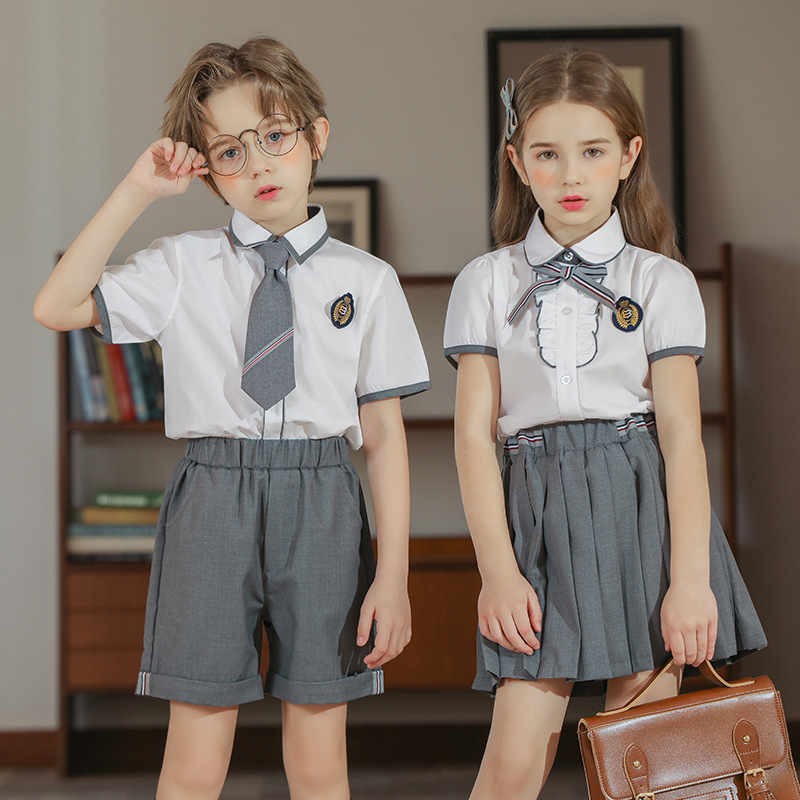 小学生校服夏季短袖学院风套装儿童英伦风毕业照幼儿园班服园服夏|ms