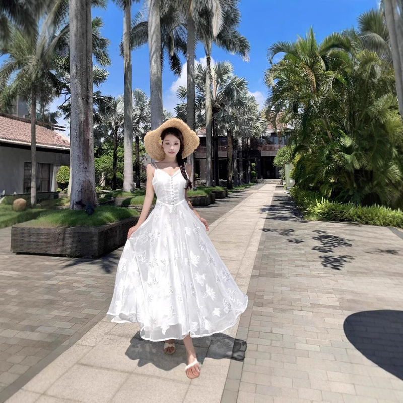 Cross-border New Jacquard Moonlight Brandy Sling dress Summer New Light Luxury Niche Design Sense Waist Length Cross-border New Jacquard Moonlight Brandy Sling dress Summer New Light Luxury Niche Design Sense Waist Length