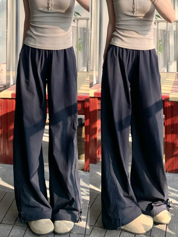 藏青美式工装裤女款2025新款高腰宽松垂感休闲慵懒风速干运动长裤|undefined
