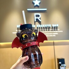 万圣节跨境外贸黑色猫咪玻璃吸管杯飞天猫咪喝水杯创意礼物喝水杯