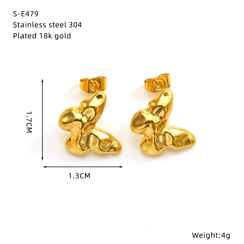 Titanium Steel Bow Earrings Gold Stainless Steel Butterfly Studs_voghion.com