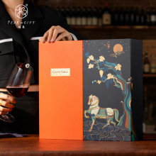 厂家现货双开门红酒盒带酒杯礼品盒双支装红酒礼盒套装可印LOGO