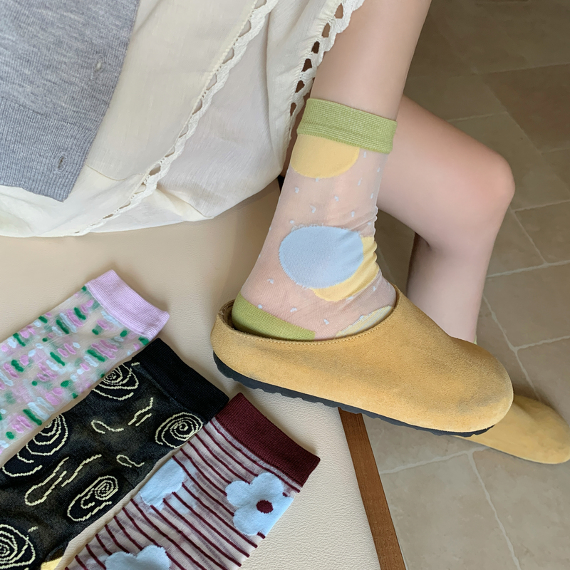2NAB Dopamine Color Socks for Women, Summer Thin Glass Socks, Vintage Korean Style Transparent Glass Silk Mid-Calf Socks 2NAB Dopamine Color Socks for Women, Summer Thin Glass Socks, Vintage Korean Style Transparent Glass Silk Mid-Calf Socks