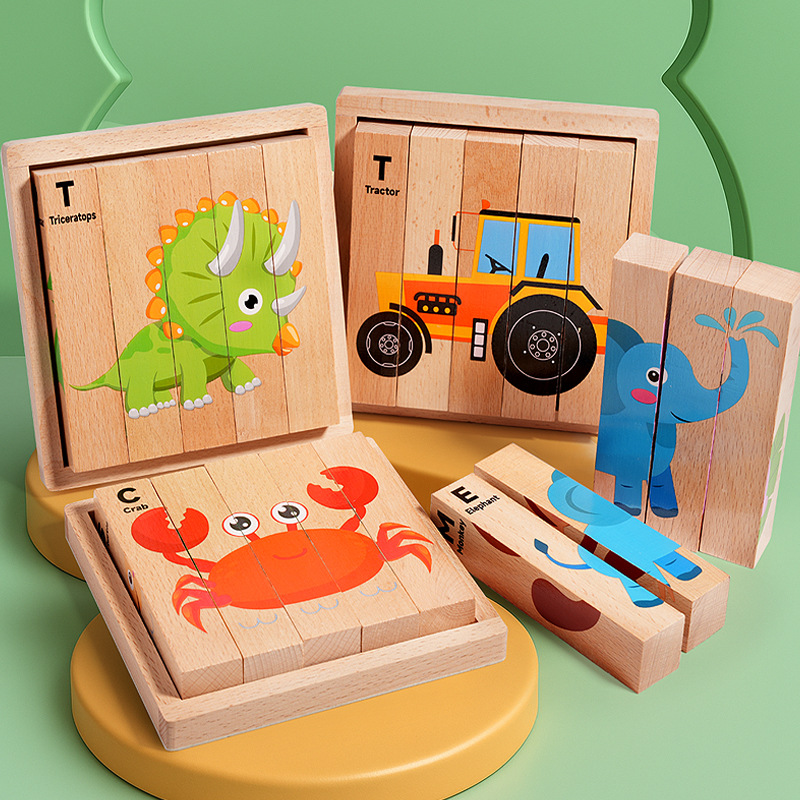 Educación infantil infantil puzzle de madera estereoscópico puzzle animal panel de cognición animal bebé mano agarra juguetes de madera