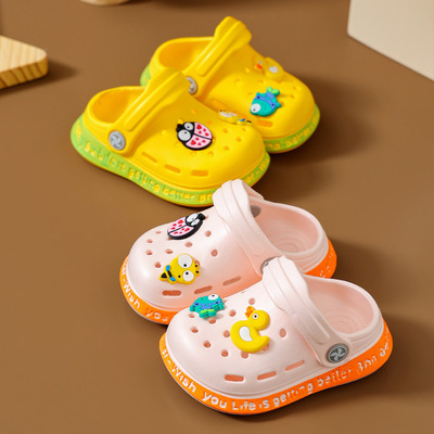Детские мюли, мультяшные милые тапочки в стиле Crocs для раннего возраста для мальчиков, мягкая подошва