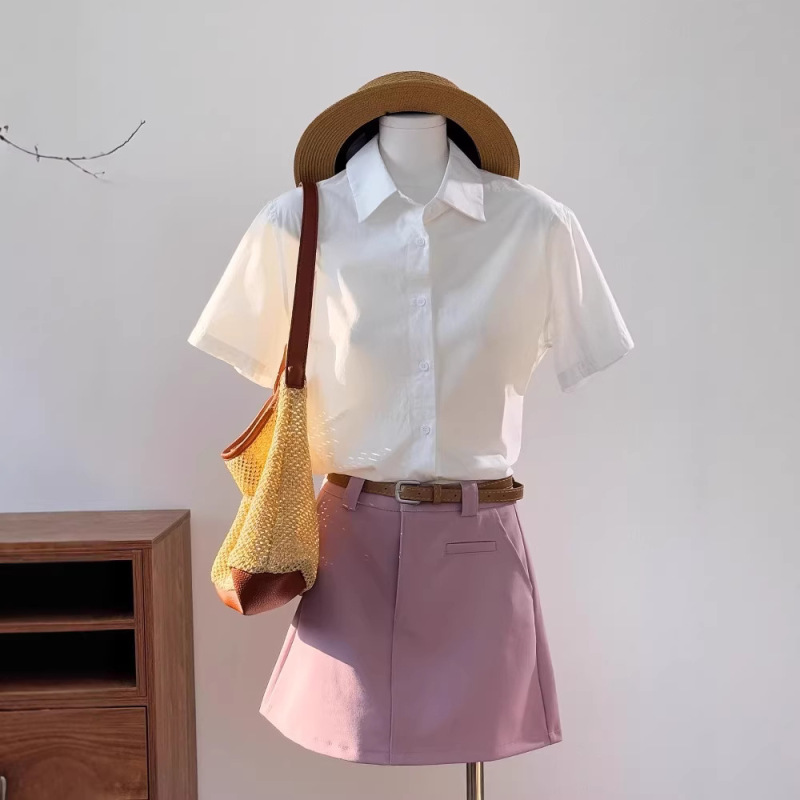 Pure Cotton White Short-Sleeved Shirt for Women, Summer Office Wear, Stylish White Shirt, Loose Half-Sleeved Top
