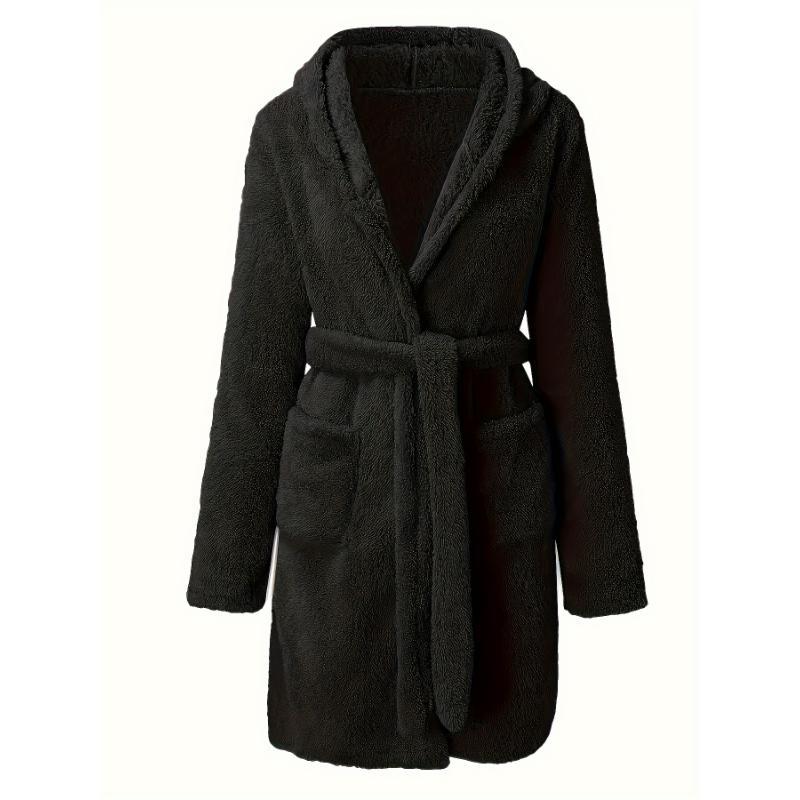 2025 New Cross-Border Dropshipping Men's Solid Color Winter Thick Plush Hooded Bathrobe