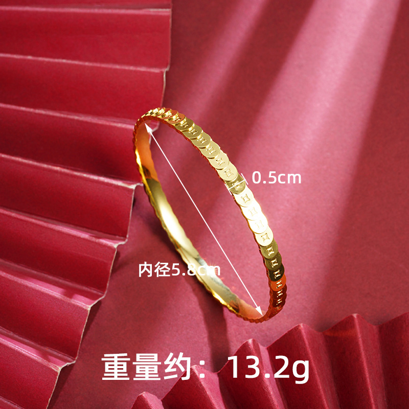 Nueva pulsera de oro de arena vietnamita, pulsera de moneda de cobre laminada retro, simple y versátil femenina, joyería al por mayor que no se desvanece durante mucho tiempo