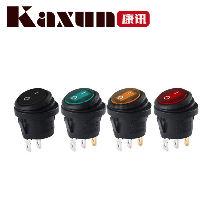 KCD1圆形带灯防水船型开关 2脚3脚 12V20A防水汽摩改装开关