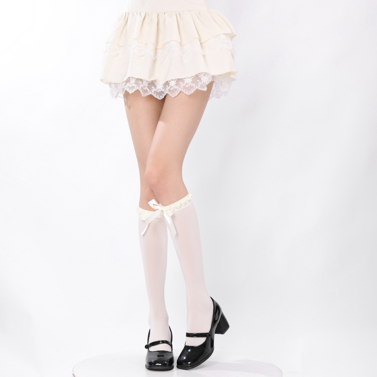 Calcetines de encaje por encima de la rodilla Calcetines de algodón Lolita pura leche blanca Medias de mujer estilo Ballet cinta costura