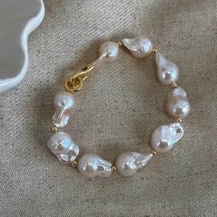 Natural large baroque pearl bracelet dazzling bright light 11-13 large fishtail beaded bracelet retro temperament fashion
