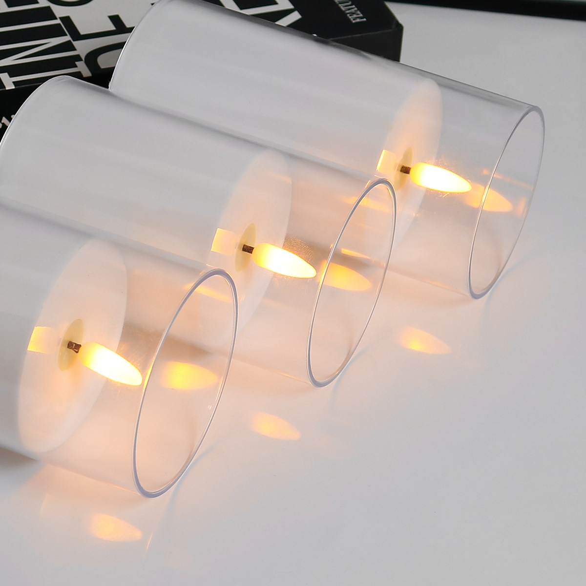 Vela electrónica LED de simulación de plástico sin humo vela gris taza de cera Navidad ambiente de boda diseño de luz de vela