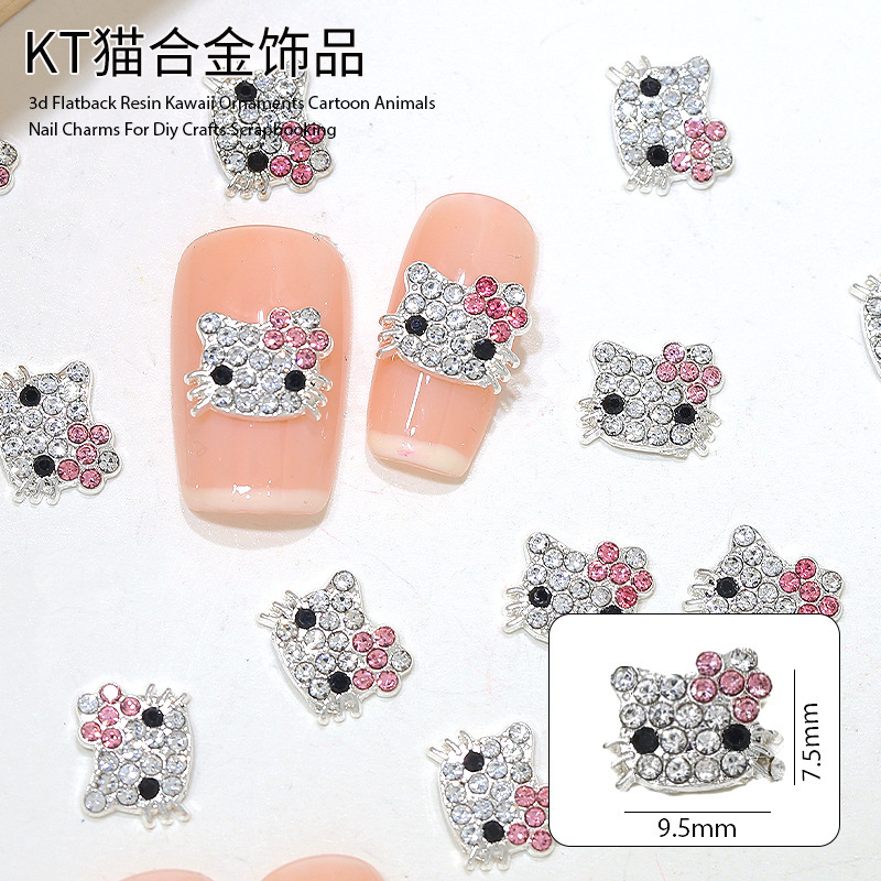 Cross-border Japanese KT Cat Nail Art Alloy Diamond Cartoon Cute Kitty Cat diy Full Diamond Nail Jewelry Wholesale