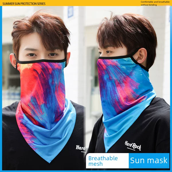 Outdoor Riding Real Ice Silk Mesh Hanging Ear Triangle Scarf Sunscreen Mask Summer Men's and Women's Scarf Sports Headband Mask